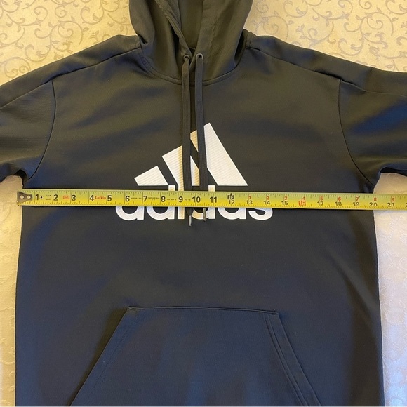 Adidas Black Hoodie With Large White Logo Pullover Sweatshirt Raglan Sleeves - Picture 13 of 16